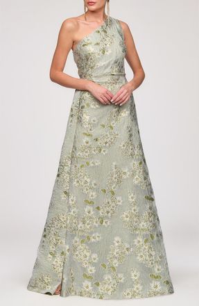 JS Collections Gretchen One-Shoulder Gown in Sage-Ivory at Nordstrom, Size 12