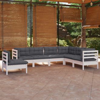 vidaXL Muebles De Jard&iacute;n 7 Pzas Y Cojines Blanco Madera Maciza De Pino Vidaxl