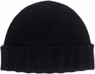 Drumohr Zwarte Kasjmier Gebreide Geribbelde Rand Hoed - Dames - Hoeden - Zwart - ONE Size - Kasjmier - Accessoires