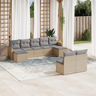 vidaXL Juego De Sof&aacute;s Jard&iacute;n Con Cojines Beige Mezcla 9 Pzas Rat&aacute;n Pe Vidaxl