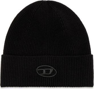 Diesel Ribbed beanie with D embroidery - Knit caps - Unisex - Black