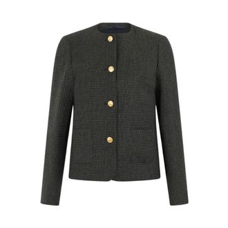 Brooks Brothers Pied de Poule Wol Jas met Gouden Knopen - Dames - Zomerjassen - Groen - L - Wol - Jassen