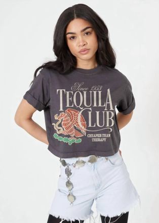 Girl Dangerous Tequila Club Cropped Boyfriend Tee In Vintage Black