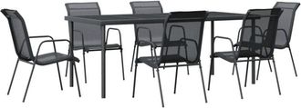 vidaXL vidaXL 7 Piece Garden Dining Set Black Steel and Textilene