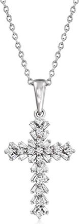 Ross-Simons Diamond Cross Pendant Necklace in 14kt White Gold