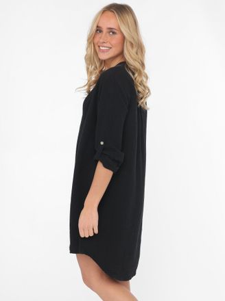 Zwillingsherz Schlupfbluse ZWILLINGSHERZ Rom, Damen, schwarz, Web, Obermaterial: 100% Baumwolle, unifarben, ca. Mitte Oberschenkel, tiefer V-Ausschnitt, Krempel&auml;rme