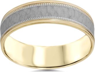 Pompeii3 Hammered Two Tone Wedding Band 14K Gold 6mm Flat Size Selectable