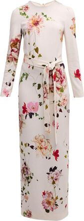 Monique Lhuillier floral-print belted gown - women - Viscose/Elastane - 14 - Neutrals