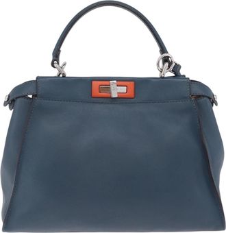 Fendi Peekaboo Ruffled Leather Blue Leather Handbag (Pre-Owned)