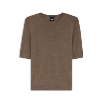 BOSS Slim-fit short-sleeved sweater in superfine Merino wool