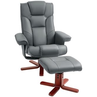 HOMCOM Recliner Chair With Footstool And Adjustable Backrest PU Armchair - Black - Brown - Grey - Brown - HOMCOM | TJ Hughes