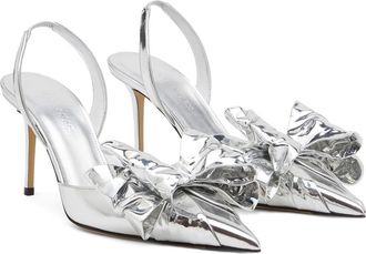 Mach & Mach Le Cadeau Bow Wrapped Pointed Toe Slingback Pump in Silver at Nordstrom, Size 5.5Us