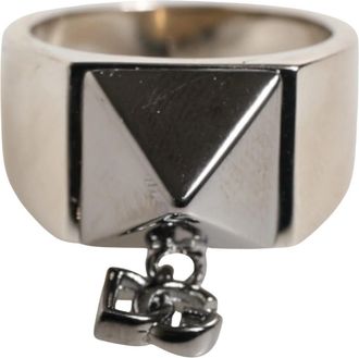 Dolce & Gabbana Zilveren Toon Piramide DG Logo Ring - unisex - Ringen - Grijs - ONE Size - Accessoires