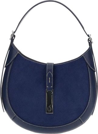 Polo Ralph Lauren Tassen, Dames, Blauw, ONE Size, Leer, ID Kleine Leren Schoudertas