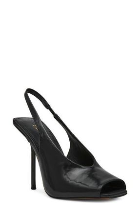 Steve Madden Lucian Slingback Peep Toe Sandal in Black Leather at Nordstrom, Size 7.5