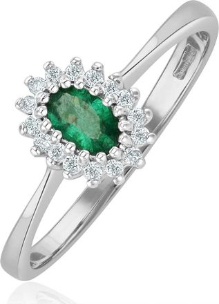The Diamond Store Emerald 5 x 3mm And Diamond 9K White Gold Ring A4450