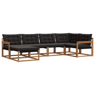vidaXL Conjunto De Sof&aacute;s De Exterior Con Coj&iacute;n 6 Pcs Natural Y Negro Vidaxl