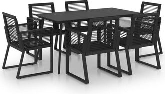 vidaXL 7 Piece Outdoor Dining Set PVC Rattan Black vidaXL