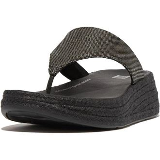 FitFlop FitFlop F-Mode Espadrille Glitz-Canvas WomensBlack Thong Sandals ZOGG2891