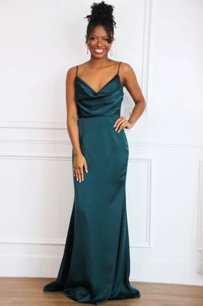 Maniju Alice Satin Bow Back Maxi Dress In Deep Emerald