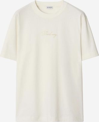 Burberry White Crewneck Logo Embroidery T-Shirt