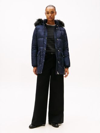 Tommy Hilfiger Womens Hooded Puffer Coat - Navy - XXL