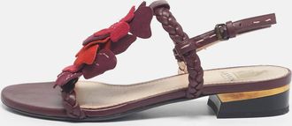 Lanvin Burgundy Leather And Suede Ankle Strap Sandals