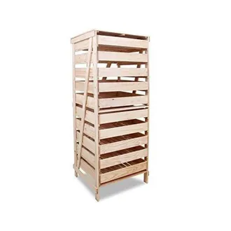 PRIMROSE Wooden 10 Drawer Apple Storage Rack 156 x 55cm in Beige | Size: 156 x 55 cm