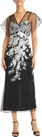 Maggy London Illusion Embroidered Gown in Black/White at Nordstrom, Size 18