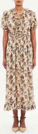 Ulla Johnson Rosamunde Puff Sleeve Floral Midi Dress In Cameo
