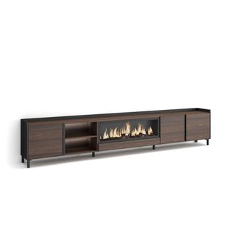 Skraut Home Mueble tv efecto madera roble negro 315x35x61cm chimenea efecto fuego