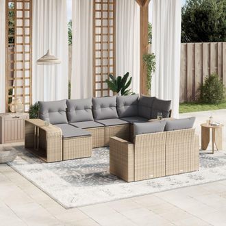 vidaXL Juego De Sof&aacute;s Jard&iacute;n Con Cojines Beige 10 Pzas Rat&aacute;n Sint&eacute;tico Vidaxl