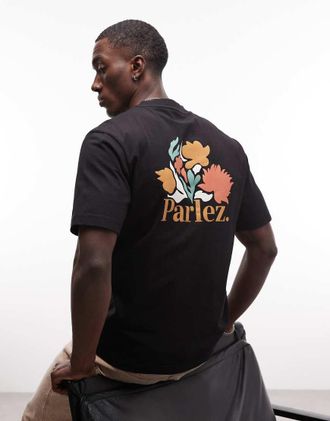 Parlez Clothing Eldora - T-shirt a maniche corte nera con grafica sul retro-Nero