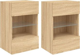 vidaXL Wall Cabinets with LED Lights for TV 2 pcs Sonoma Oak 40x30x60.5 cm vidaXL