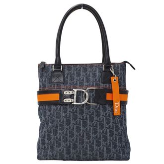 Dior Navy Orange Denim Handbag Tote Bag (Pre-Owned)