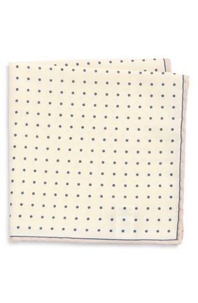 Eleventy Polka Dot Wool & Cotton Muslin Pocket Square in Ivory And Blue at Nordstrom
