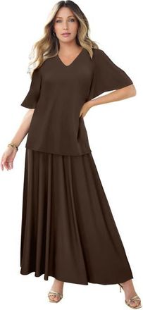 Roaman's Flutter Sleeve Ultrasmooth Fabric Tee in Chocolate at Nordstrom, Size 20