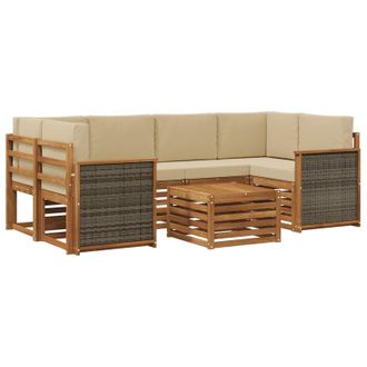 vidaXL Conjunto De Sof&aacute;s De Exterior Con Coj&iacute;n 7 Pcs Natural Y Beige Vidaxl