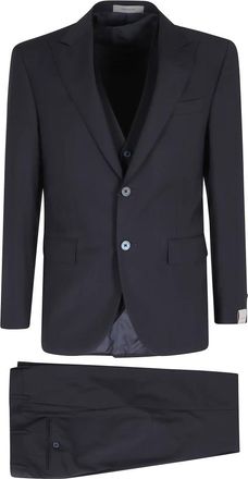 Corneliani Suit with Gilet Tela di Lana - Heren - Business pakken - Blauw - XL - Wol - Kostuums