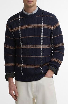 Barbour Fasey Cable Tartan Crewneck Sweater in Navy at Nordstrom, Size X-Large