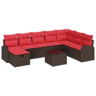 vidaXL Conjunto De Sof&aacute; De Jard&iacute;n Con Coj&iacute;n 9 Pcs Marr&oacute;n Polirat&aacute;n Vidaxl