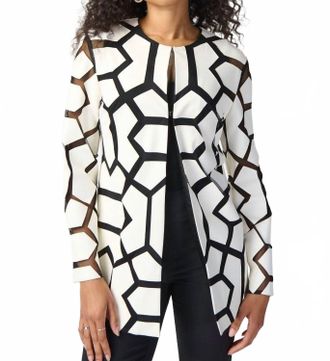 Joseph Ribkoff Laser-Cut Leatherette On Mesh Jacket In Van/black
