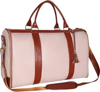 Generic Compatible For Foldable Travel Suit Bag Leather Men Women Handheld Large Capacity Duffel Convenient Womens Business(Beige)