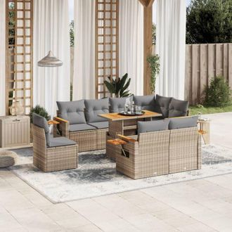 vidaXL Set De Sof&aacute;s De Jard&iacute;n 9 Pzas Con Cojines Rat&aacute;n Sint&eacute;tico Beige Vidaxl