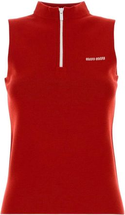 Miu Miu Wollen vest met halve rits - Rood
