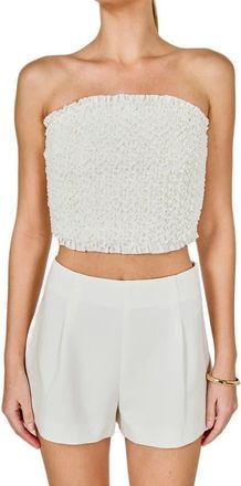endless rose Smocked Crop Tube Top in White at Nordstrom, Size X-Small