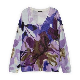 Fiorella Rubino Truien & Vesten, Dames, Veelkleurig, M, Nylon, V-hals Trui met All-over Bloemenprint