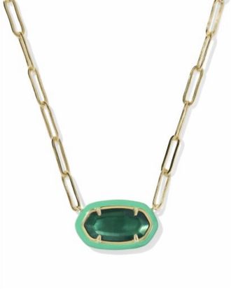 Kendra Scott Womens Elisa Enamel Frame Paperclip Necklace In Gold Emerald Illusion
