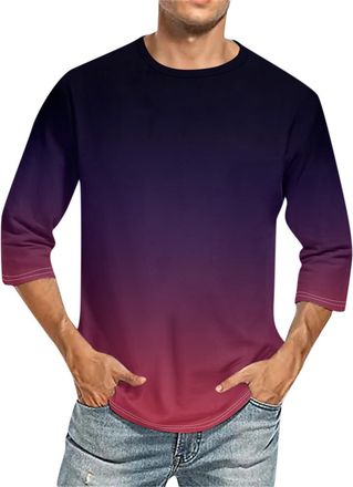 Generic Y2K Top, Mens 3/4 Sleeve T Shirt Mens Crew Neck Casual Shirts Work for Men Henley Clothing White Top UK Polo Christmas Plain Tee Adult Tshirts (XL, Wi