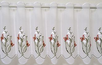 STICKEREIEN PLAUEN Scheibengardine »Maiglöckchen« Durchzuglöcher 1 Stk. tlg. veredelt mit echter Plauener Spitze Stickerei